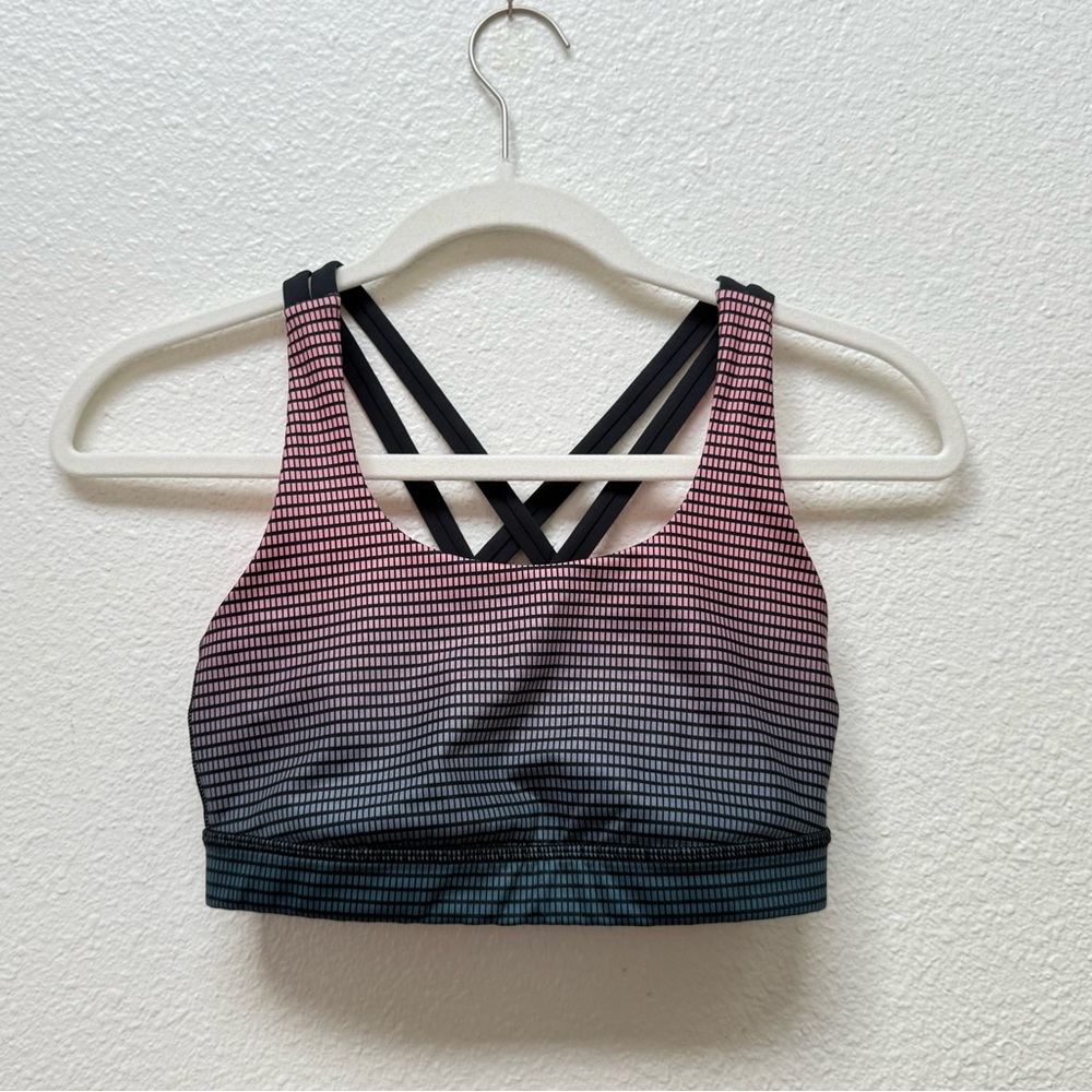 Lululemon Double Gradient Yum Yum Pink Alberta Lake Black Strappy Energy Bra 4
